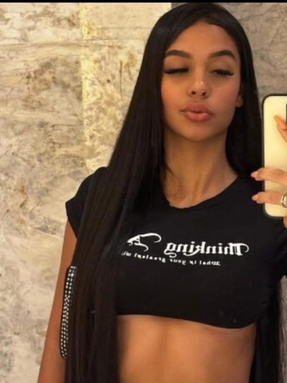 Think! Black Cropped Graphic Tee with White Logo
